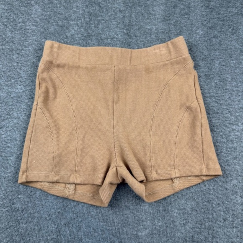 Princess Polly Shorts Womens 6 Brown Ribbed Knit High Waisted Seam Detail Tan